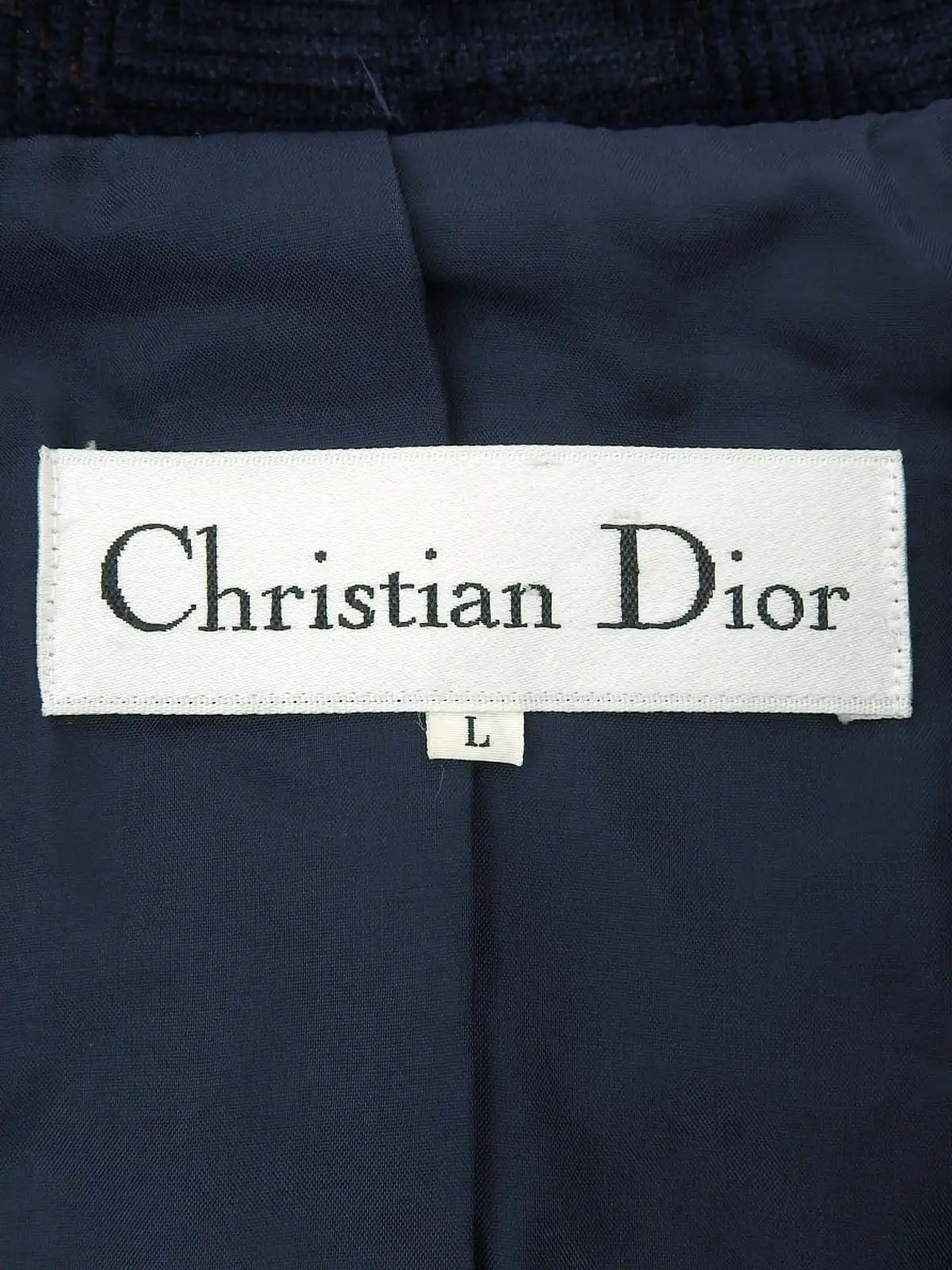 Navy Velour Check Pattern Logo Button Double-Breasted Jacket