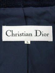 Navy Velour Check Pattern Logo Button Double-Breasted Jacket