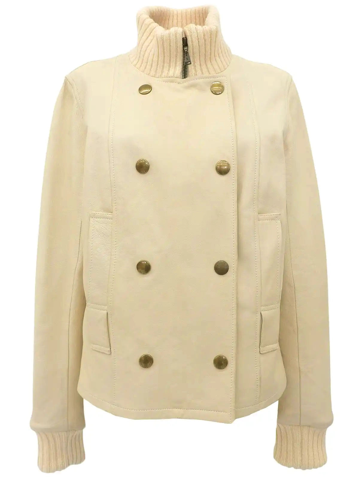 Leather logo button jacket in ivory