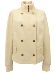 Leather logo button jacket in ivory