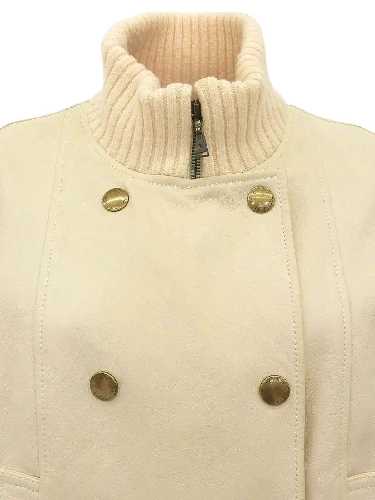 Leather logo button jacket in ivory
