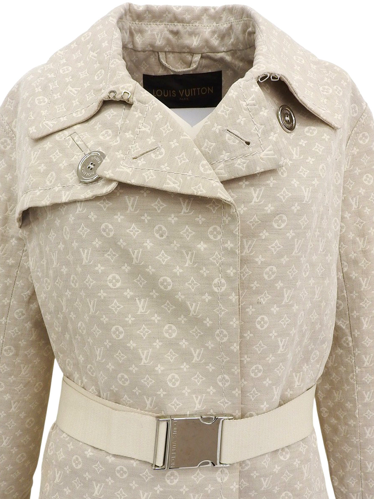 Monogram Pattern Logo Button Trench Coat in Ivory