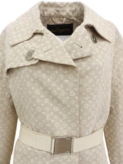 Monogram Pattern Logo Button Trench Coat in Ivory
