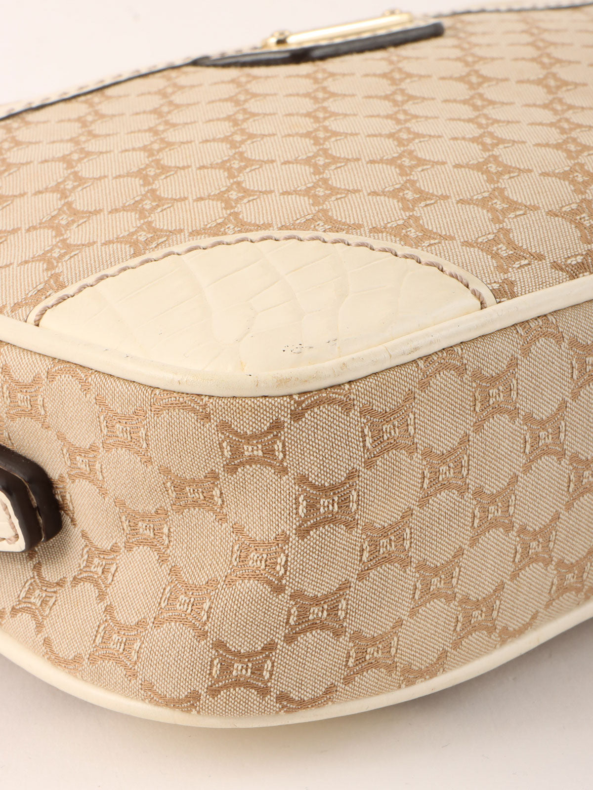 Macadam Pattern Logo Plate Shoulder Bag Beige