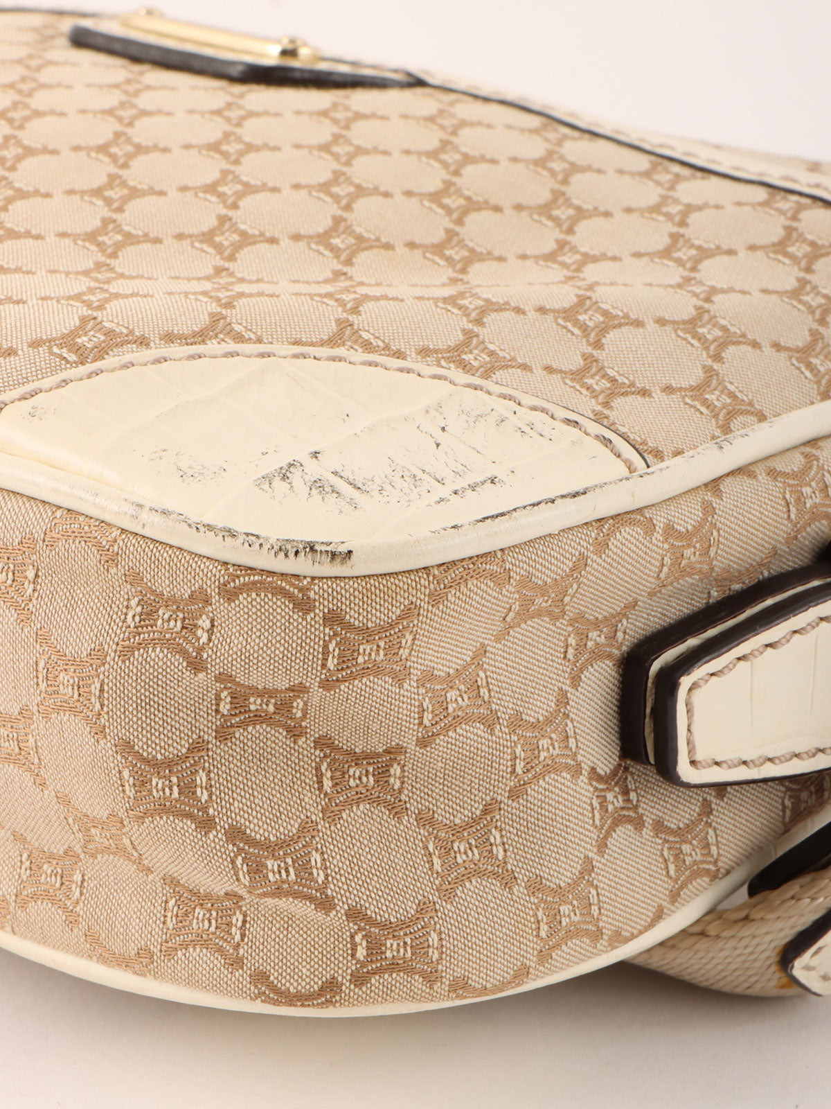 Macadam Pattern Logo Plate Shoulder Bag Beige