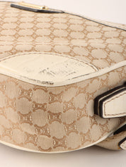 Macadam Pattern Logo Plate Shoulder Bag Beige