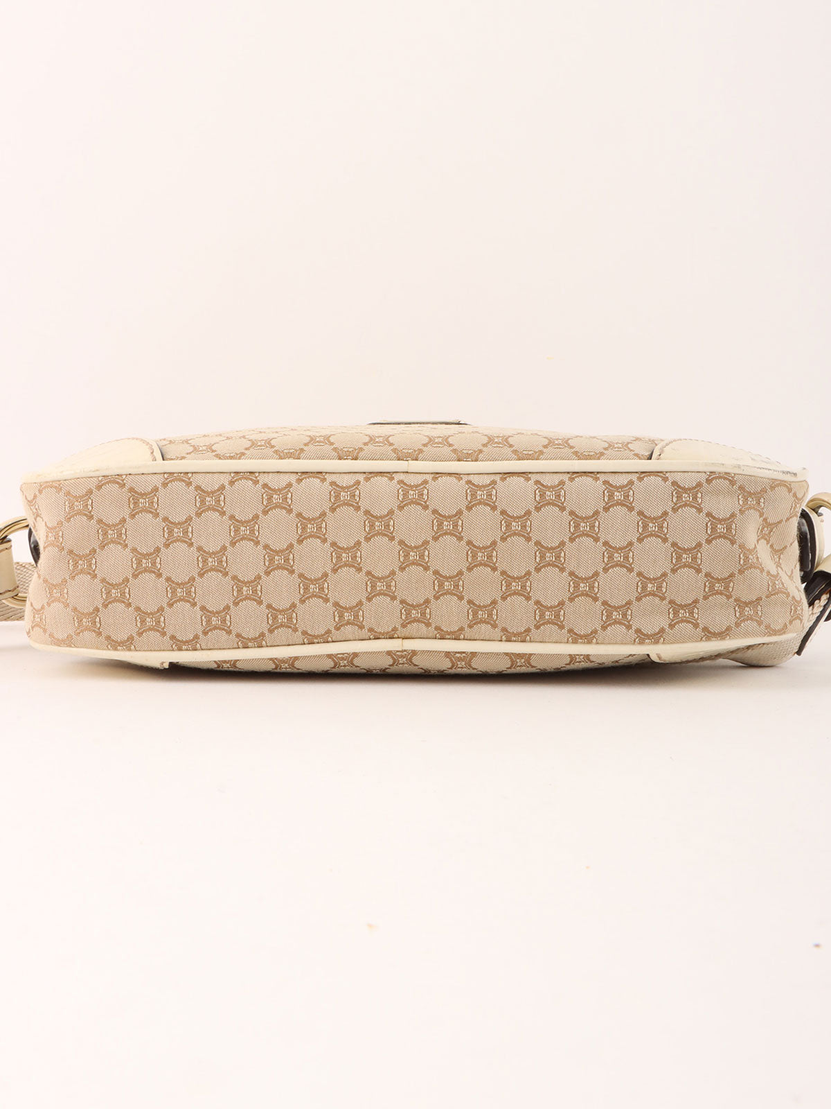 Macadam Pattern Logo Plate Shoulder Bag Beige