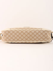 Macadam Pattern Logo Plate Shoulder Bag Beige