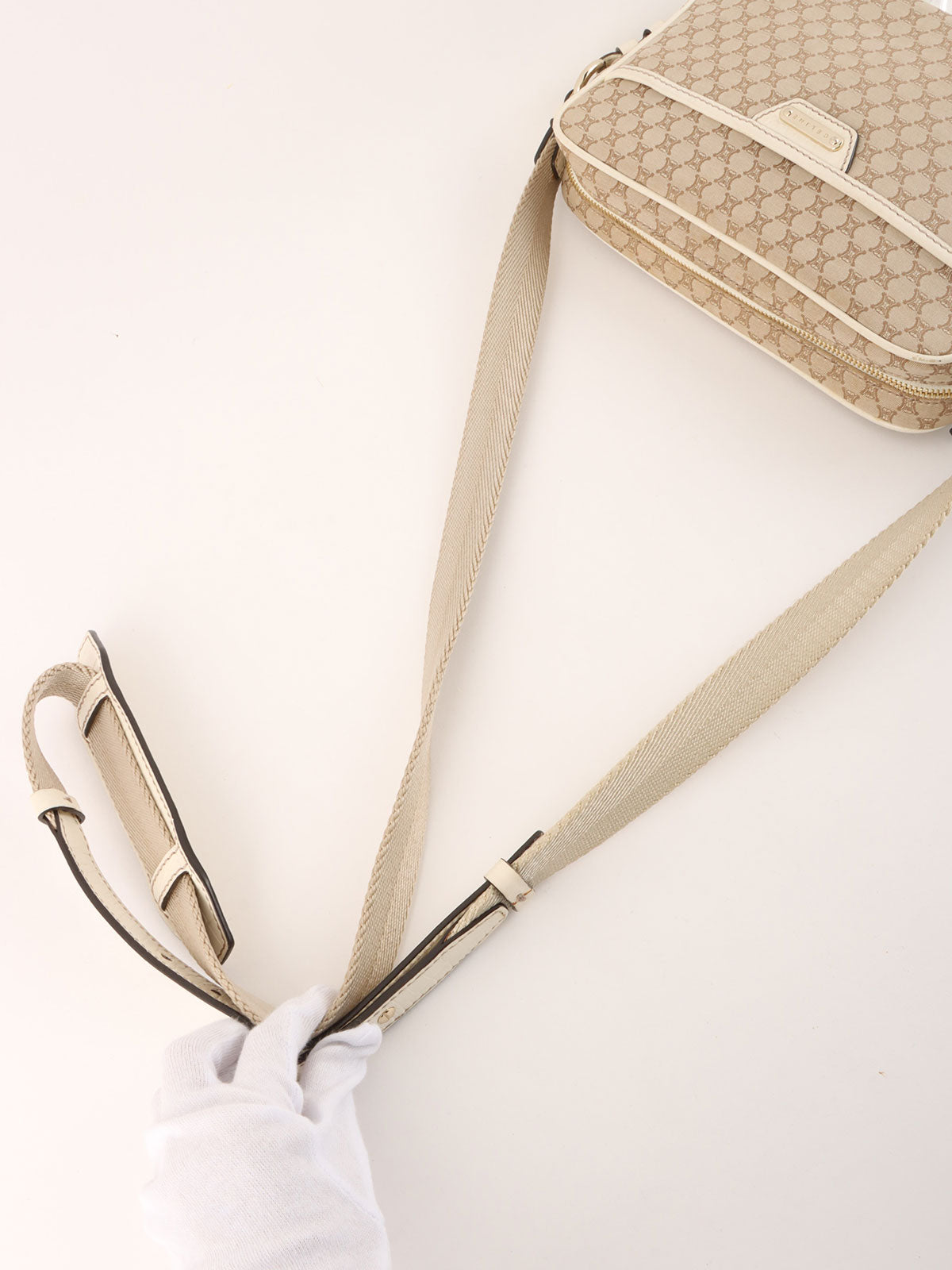 Macadam Pattern Logo Plate Shoulder Bag Beige