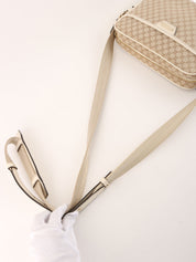 Macadam Pattern Logo Plate Shoulder Bag Beige