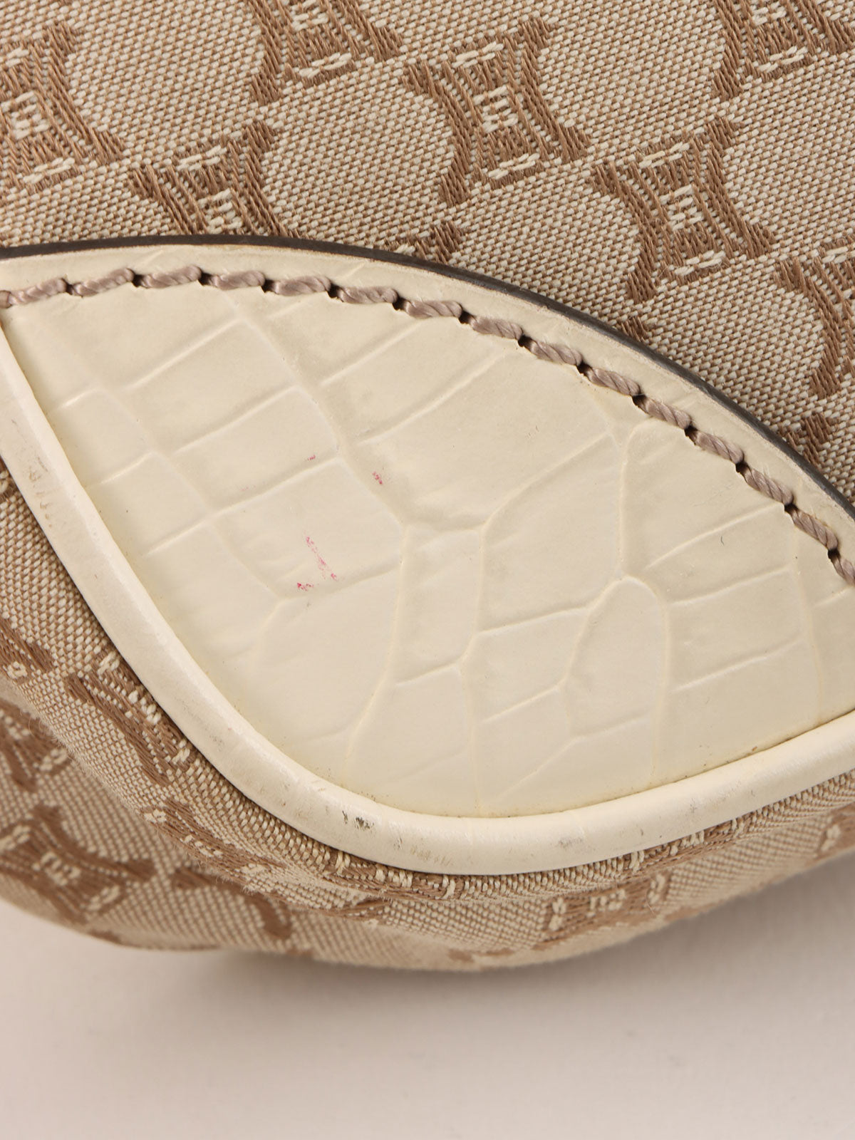 Macadam Pattern Logo Plate Shoulder Bag Beige
