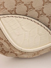 Macadam Pattern Logo Plate Shoulder Bag Beige
