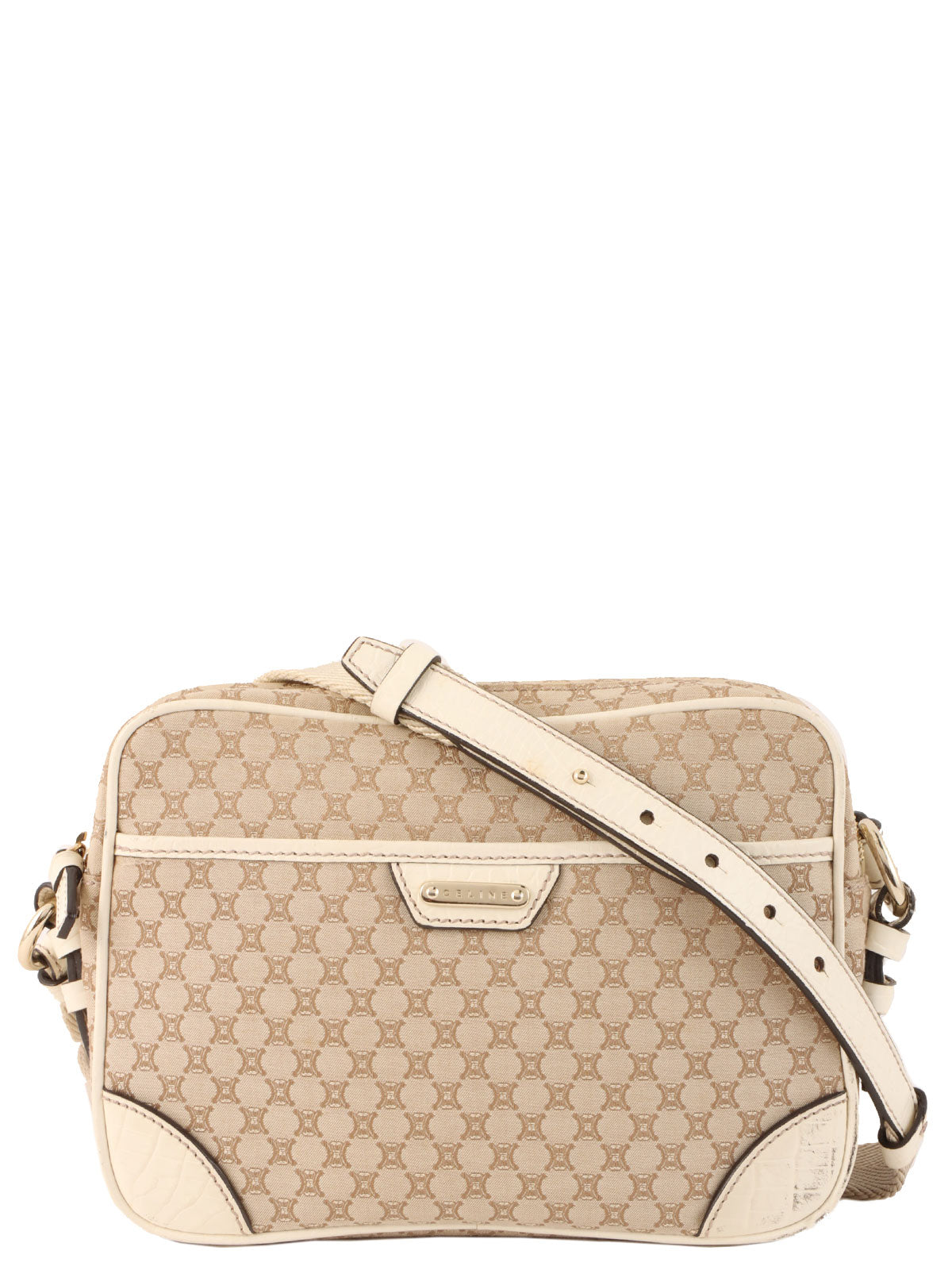 Macadam Pattern Logo Plate Shoulder Bag Beige