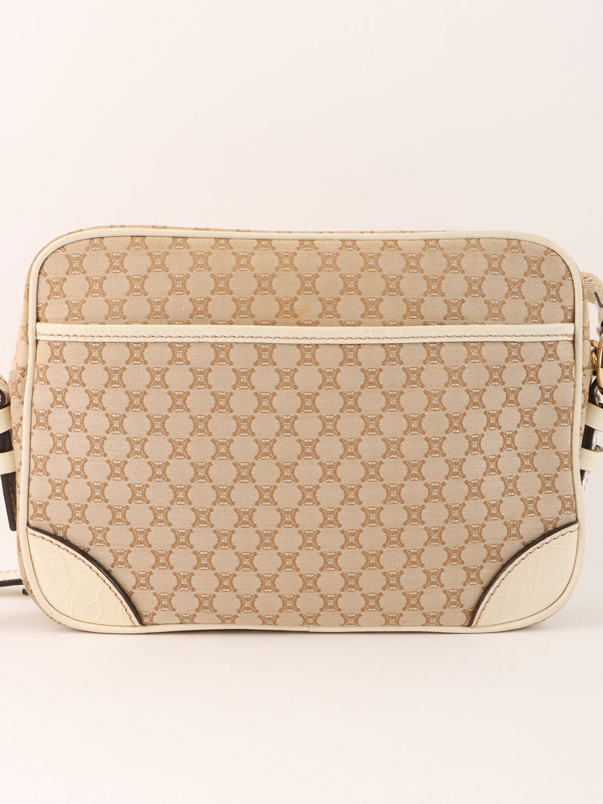 Macadam Pattern Logo Plate Shoulder Bag Beige
