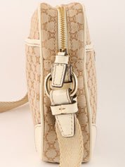 Macadam Pattern Logo Plate Shoulder Bag Beige