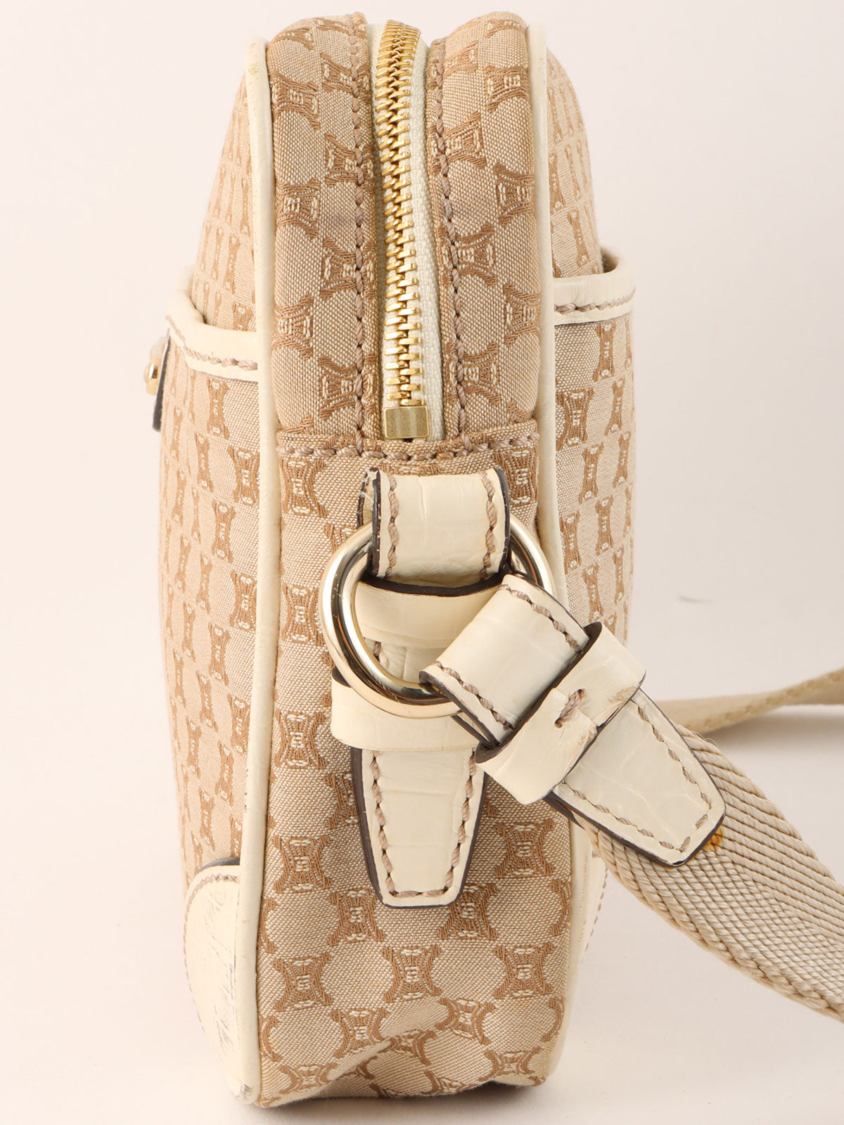 Macadam Pattern Logo Plate Shoulder Bag Beige