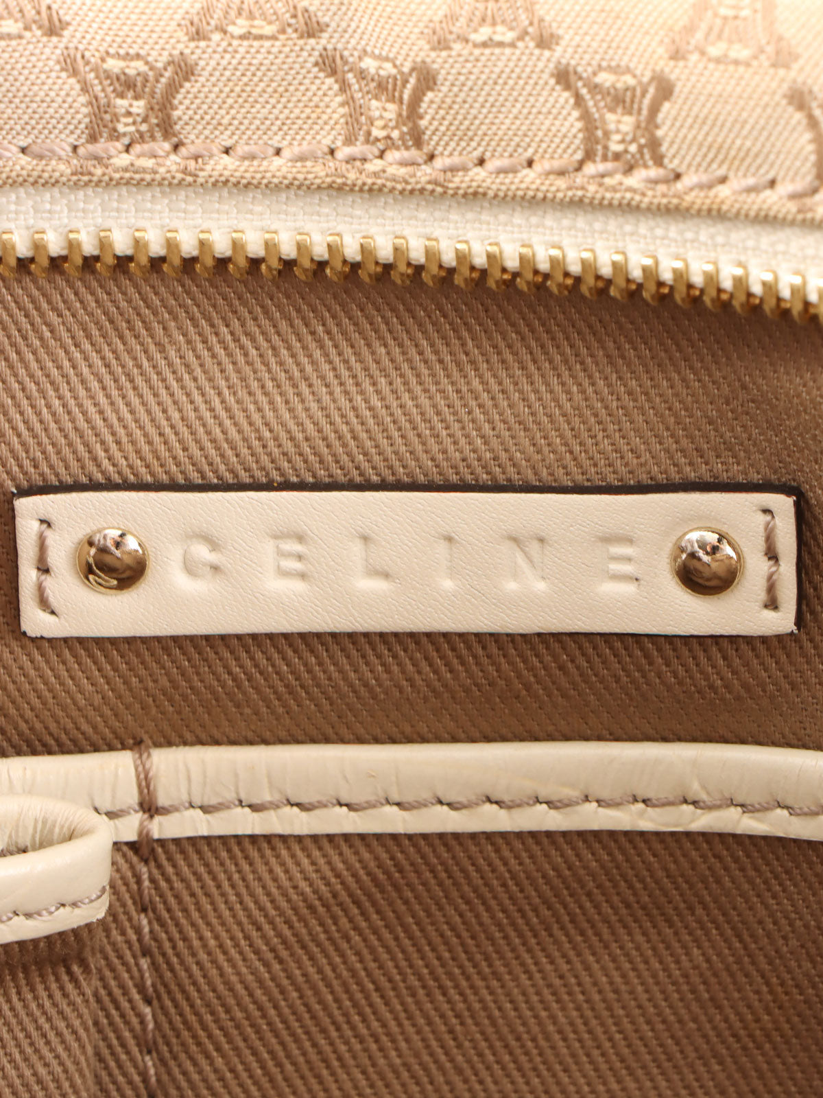 Macadam Pattern Logo Plate Shoulder Bag Beige