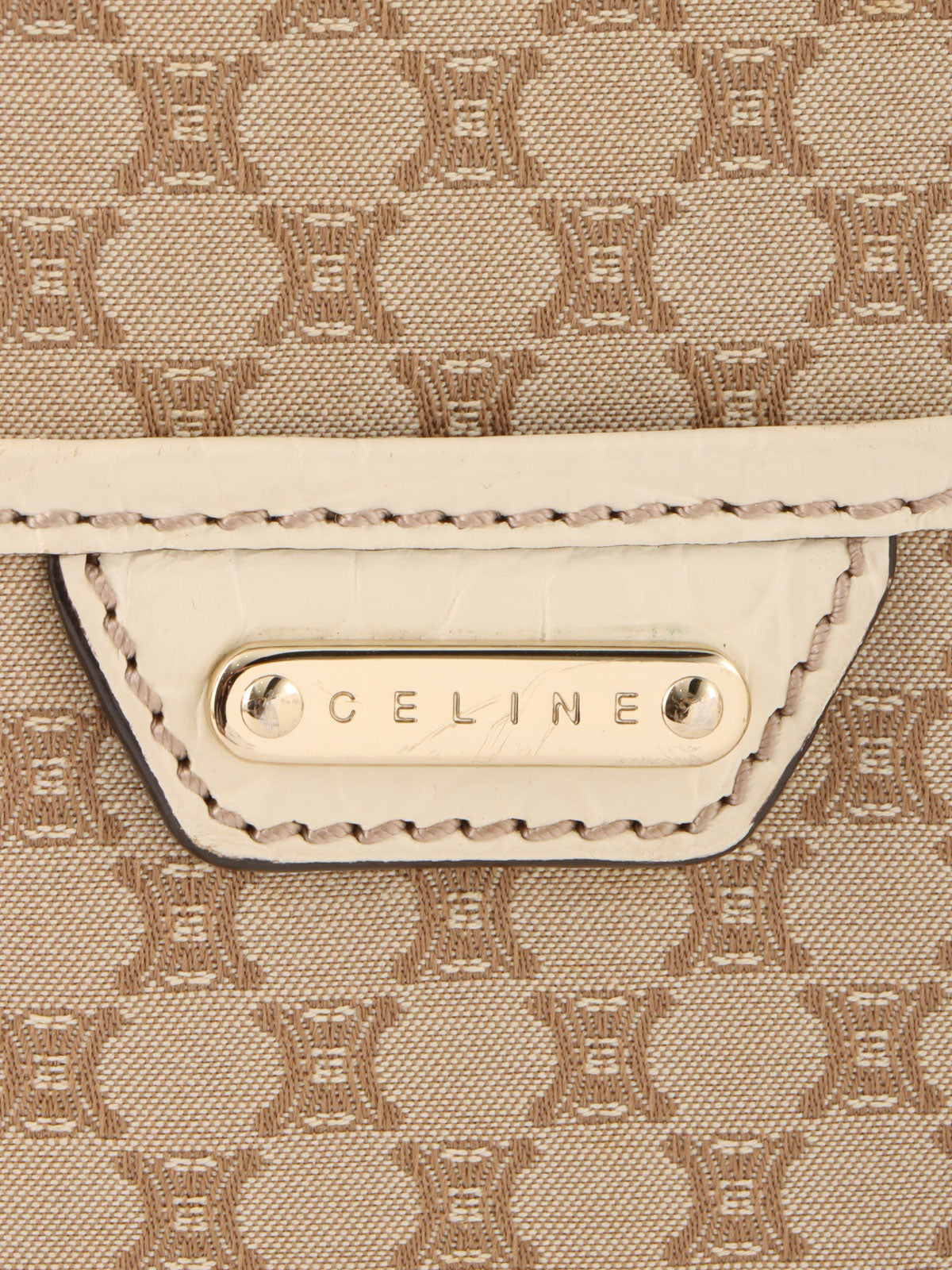 Macadam Pattern Logo Plate Shoulder Bag Beige