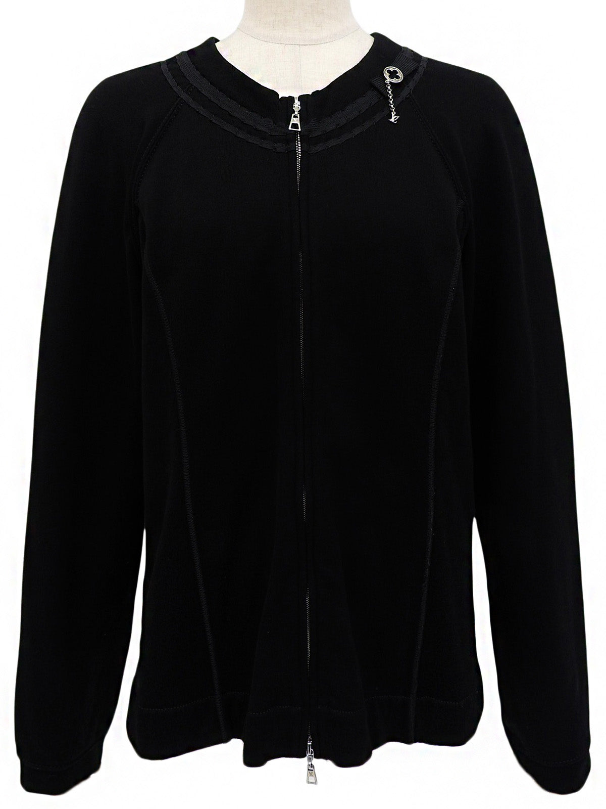 Ribbon Logo Charm Zip-Up Sweatshirt in Black