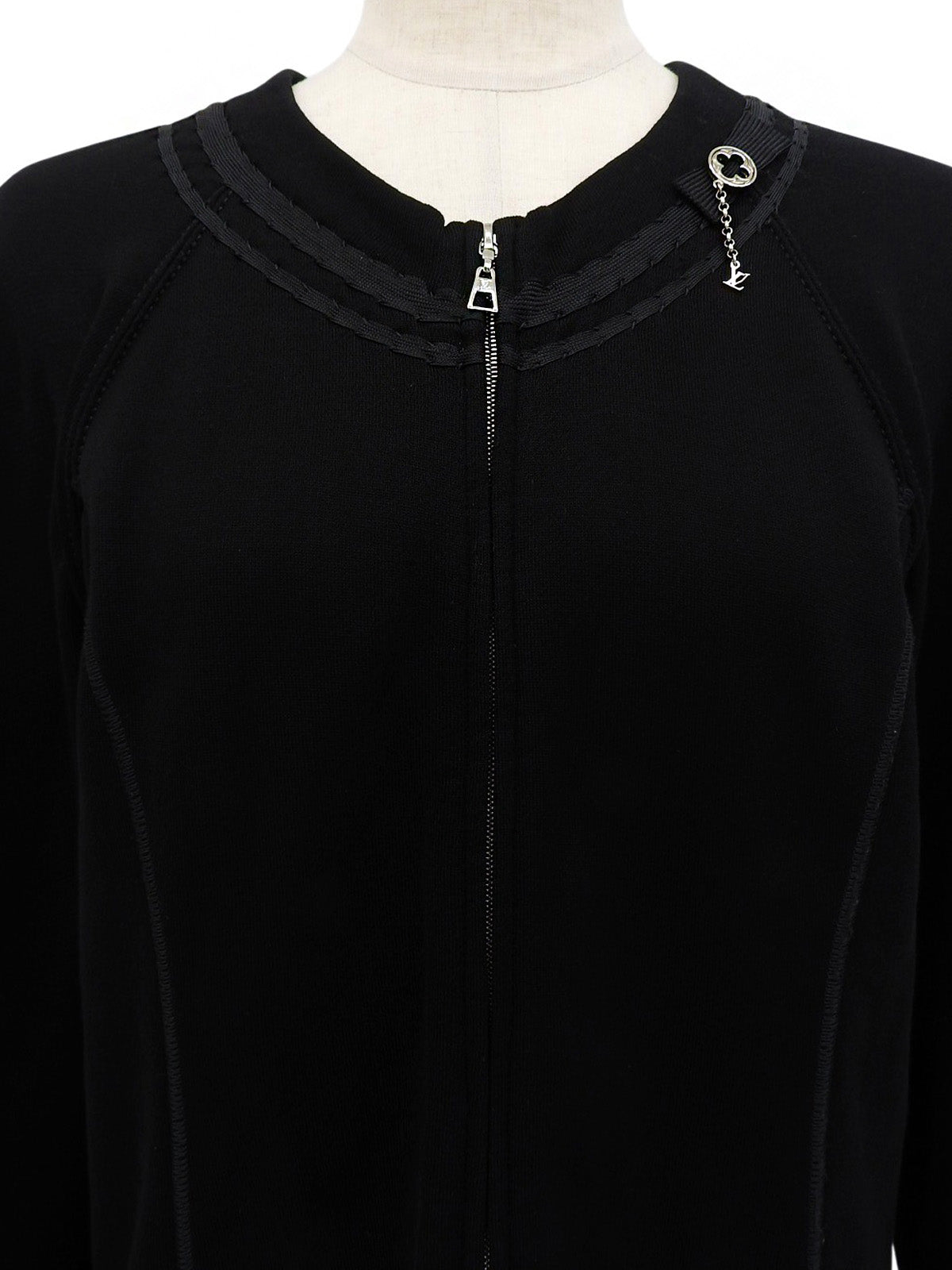 Ribbon Logo Charm Zip-Up Sweatshirt in Black