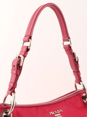 Pink nylon logo plate one-shoulder bag