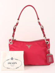Pink nylon logo plate one-shoulder bag