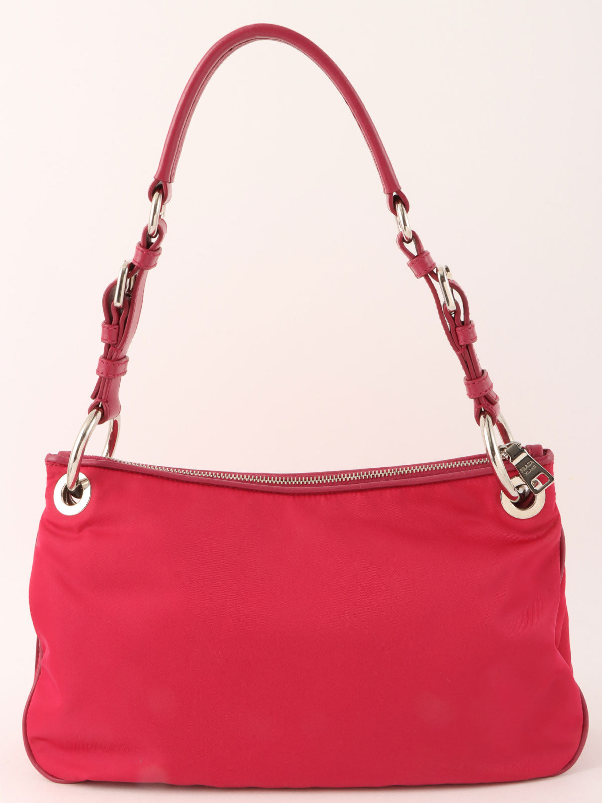 Pink nylon logo plate one-shoulder bag