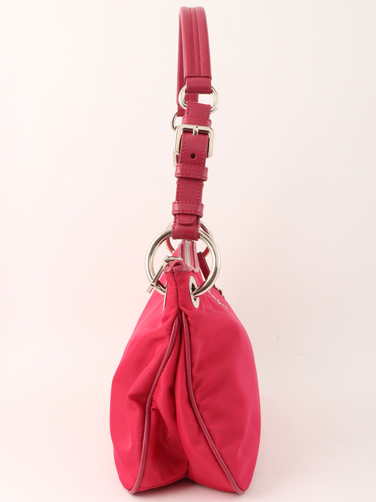 Pink nylon logo plate one-shoulder bag