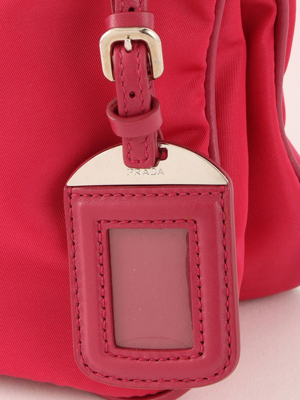 Pink nylon logo plate one-shoulder bag