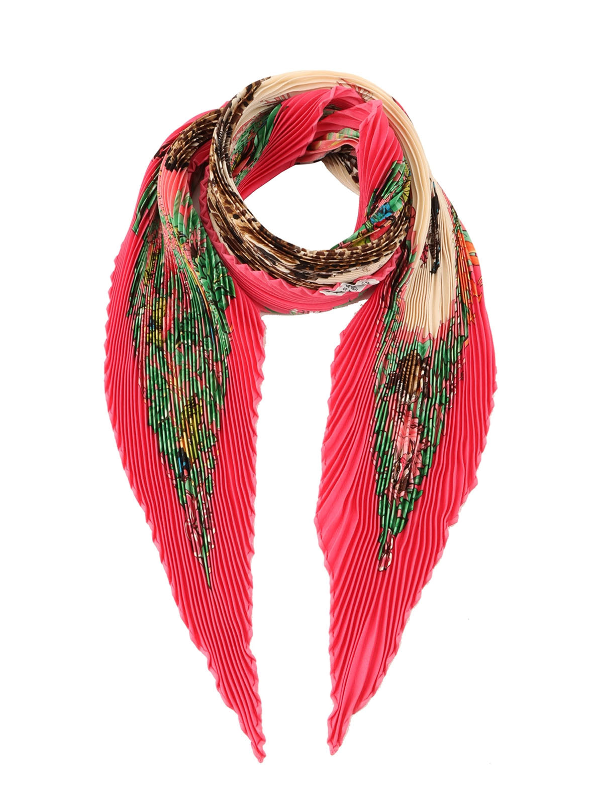 Jungle Love Pattern Pleated Scarf Pink/Multi