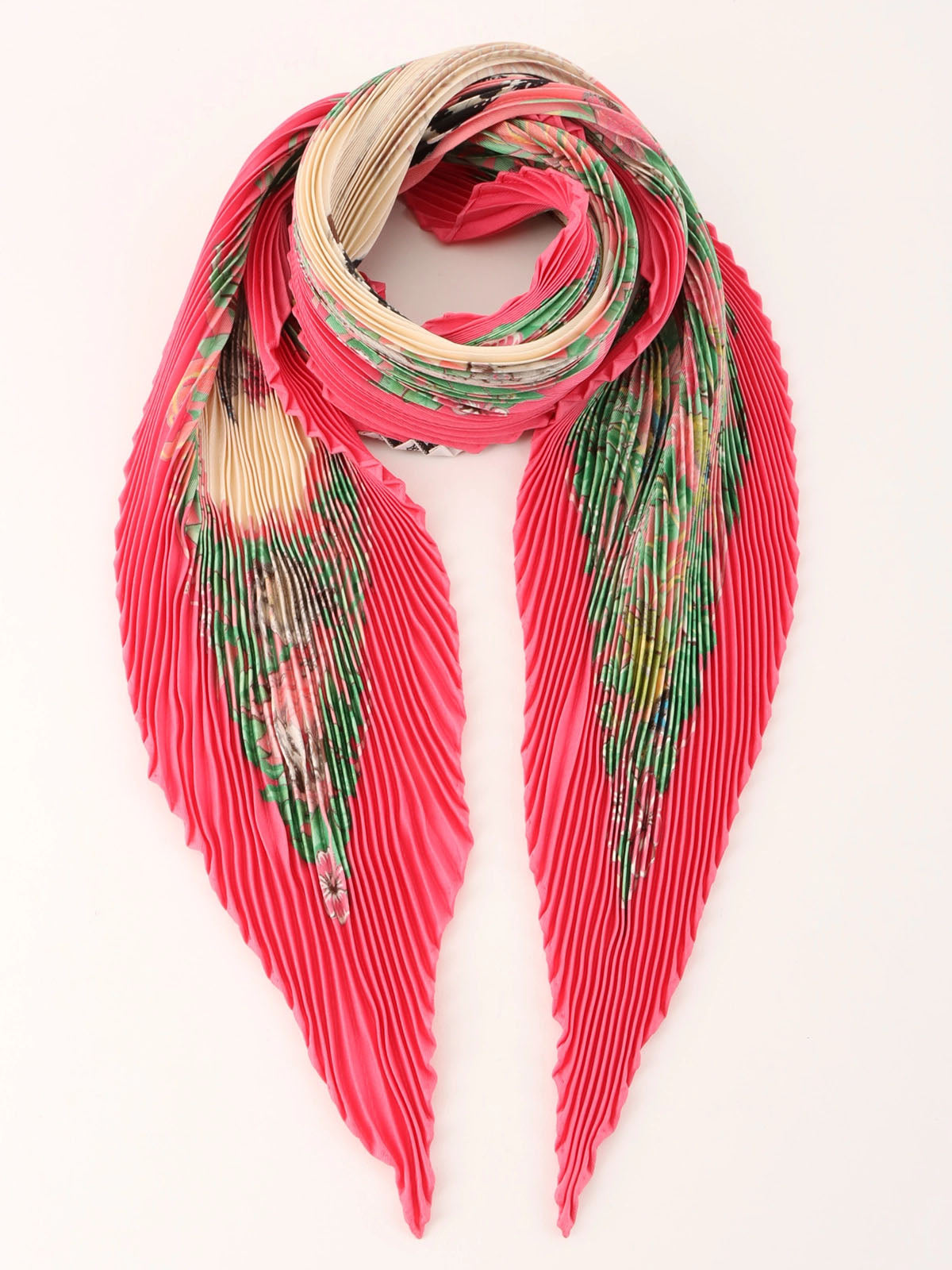 Jungle Love Pattern Pleated Scarf Pink/Multi