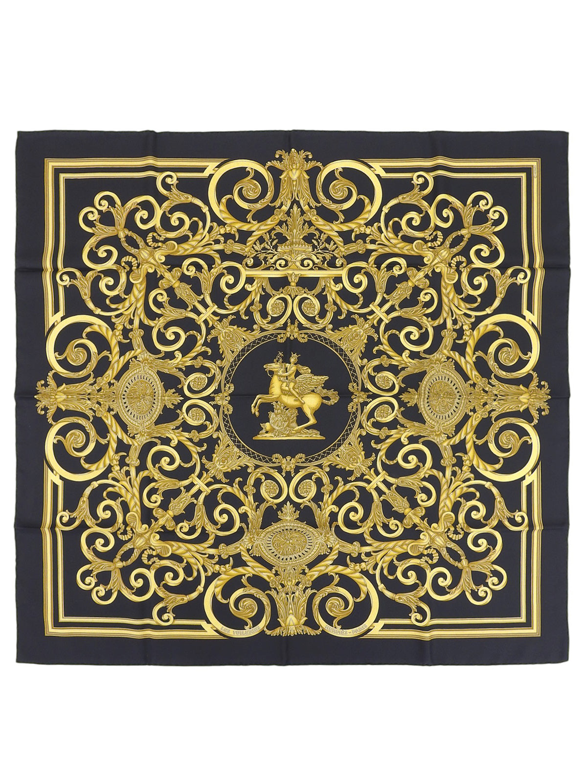 Carré 90 Les Tuileries Pattern Scarf Black/Gold