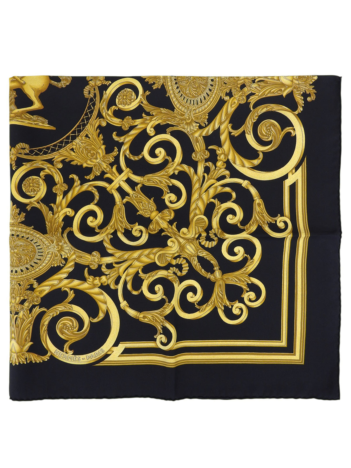 Carré 90 Les Tuileries Pattern Scarf Black/Gold