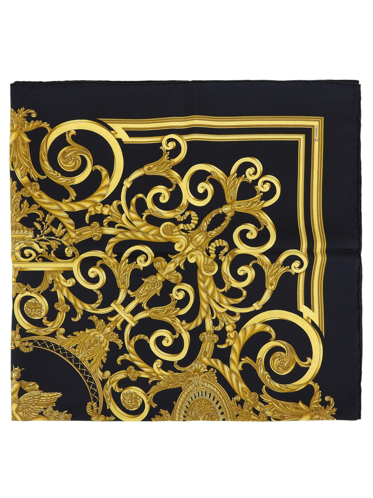 Carré 90 Les Tuileries Pattern Scarf Black/Gold