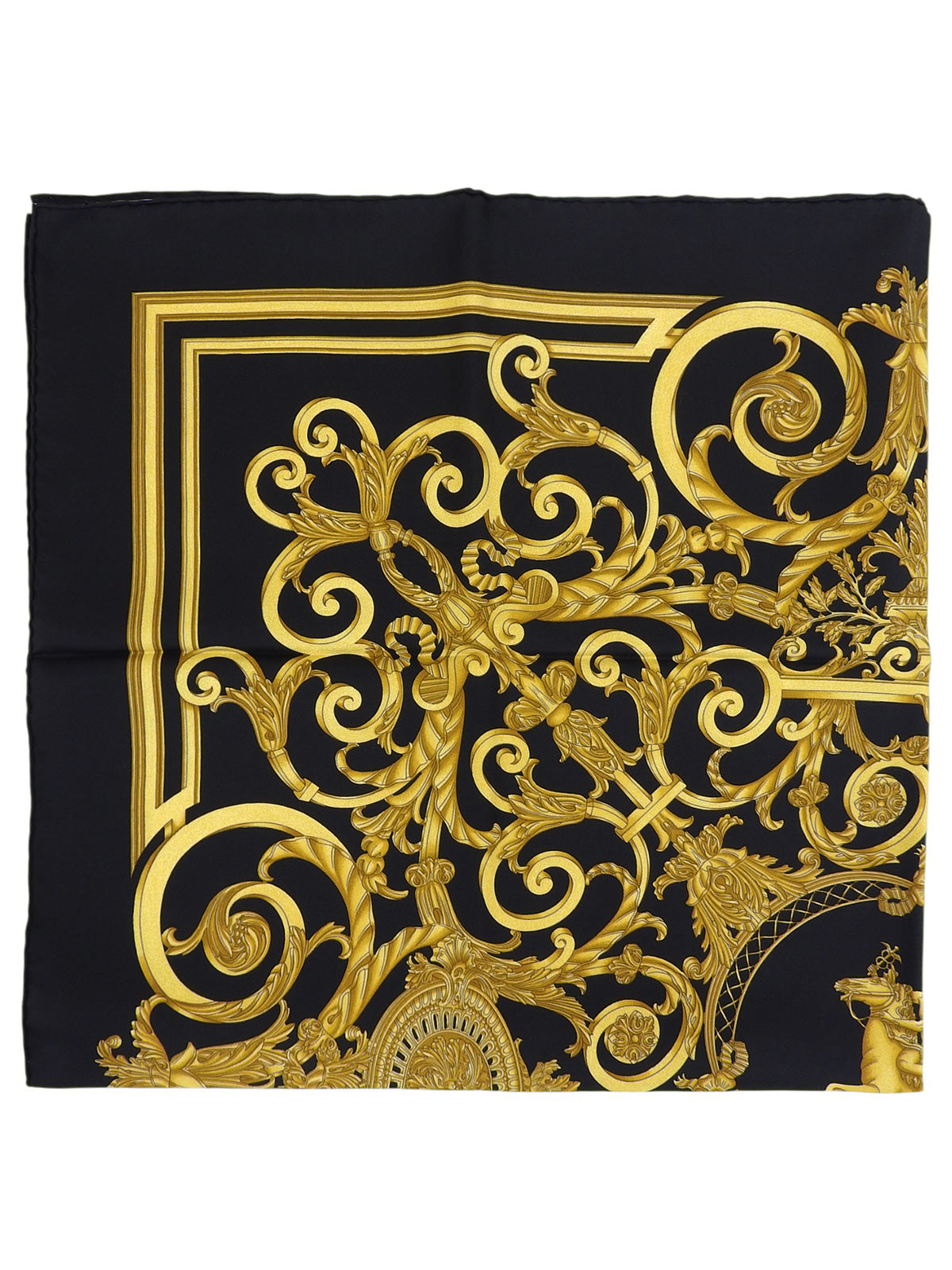 Carré 90 Les Tuileries Pattern Scarf Black/Gold