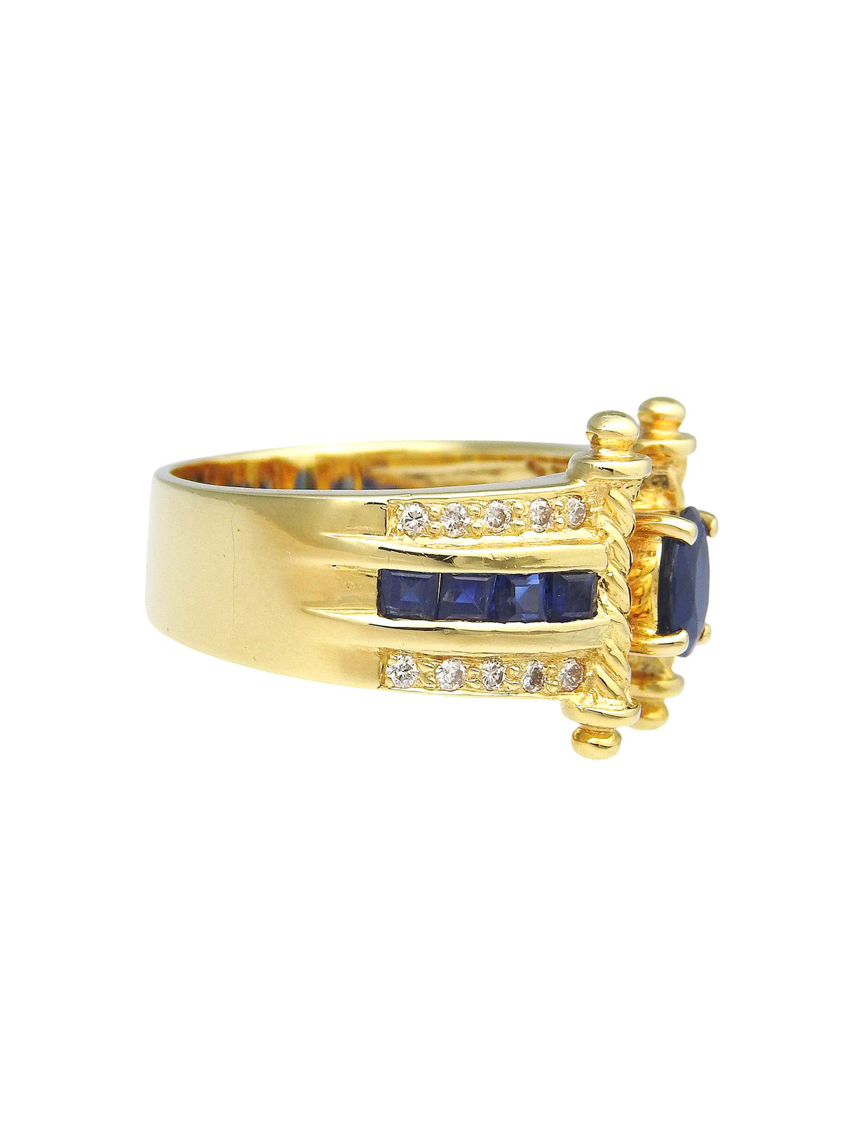 18K Sapphire and Diamond Design Ring in Gold/Blue