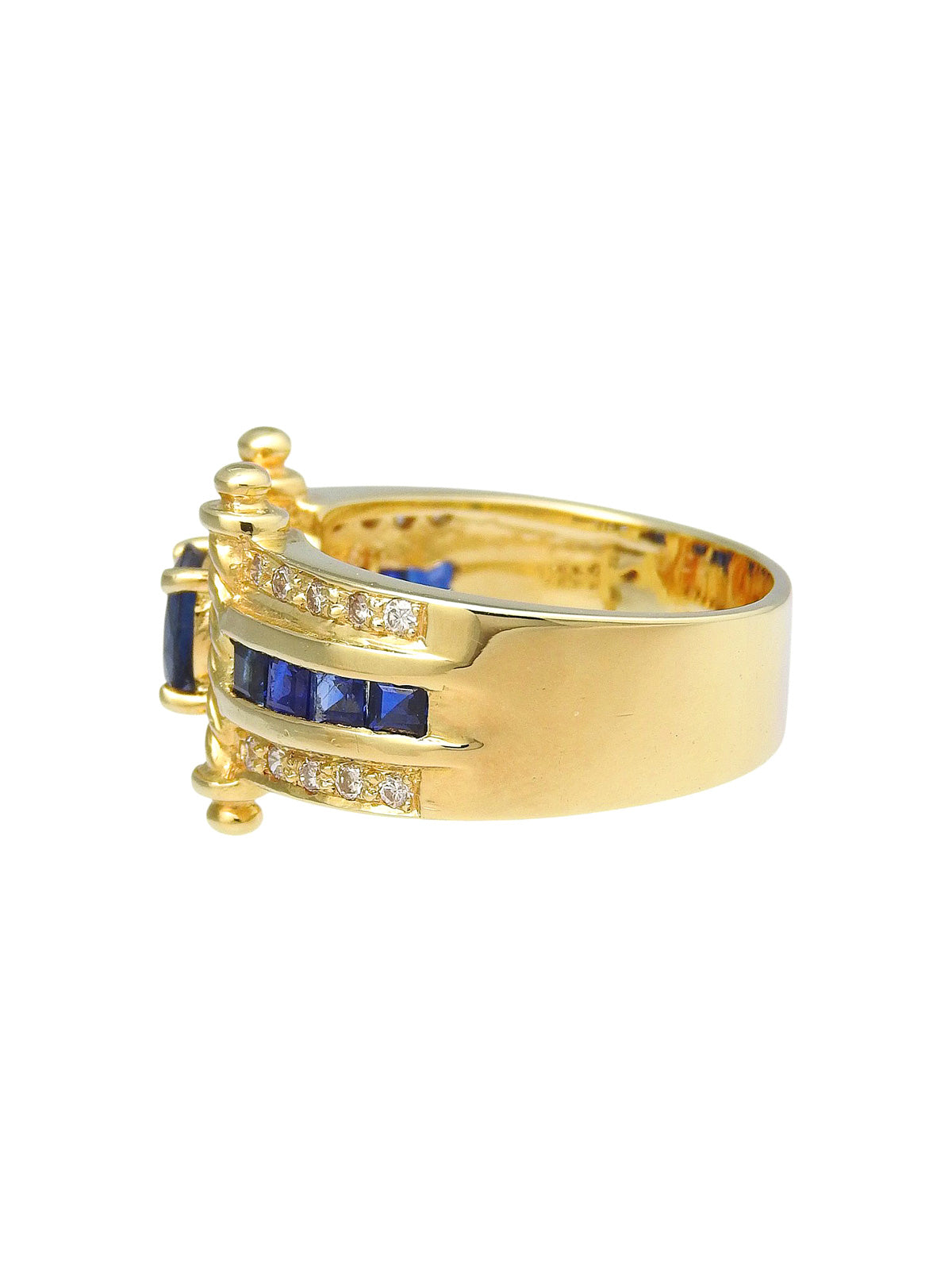 18K Sapphire and Diamond Design Ring in Gold/Blue