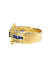 18K Sapphire and Diamond Design Ring in Gold/Blue