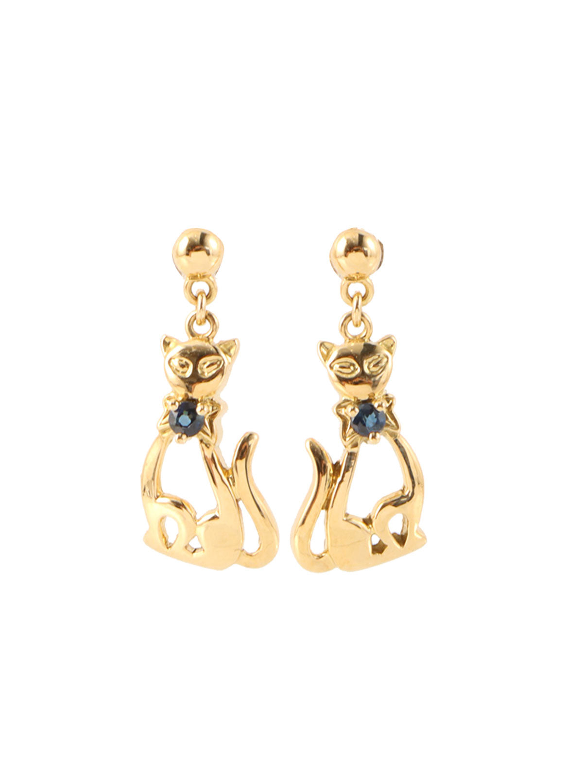 18K Sapphire Cat Motif Earrings in Gold/Blue