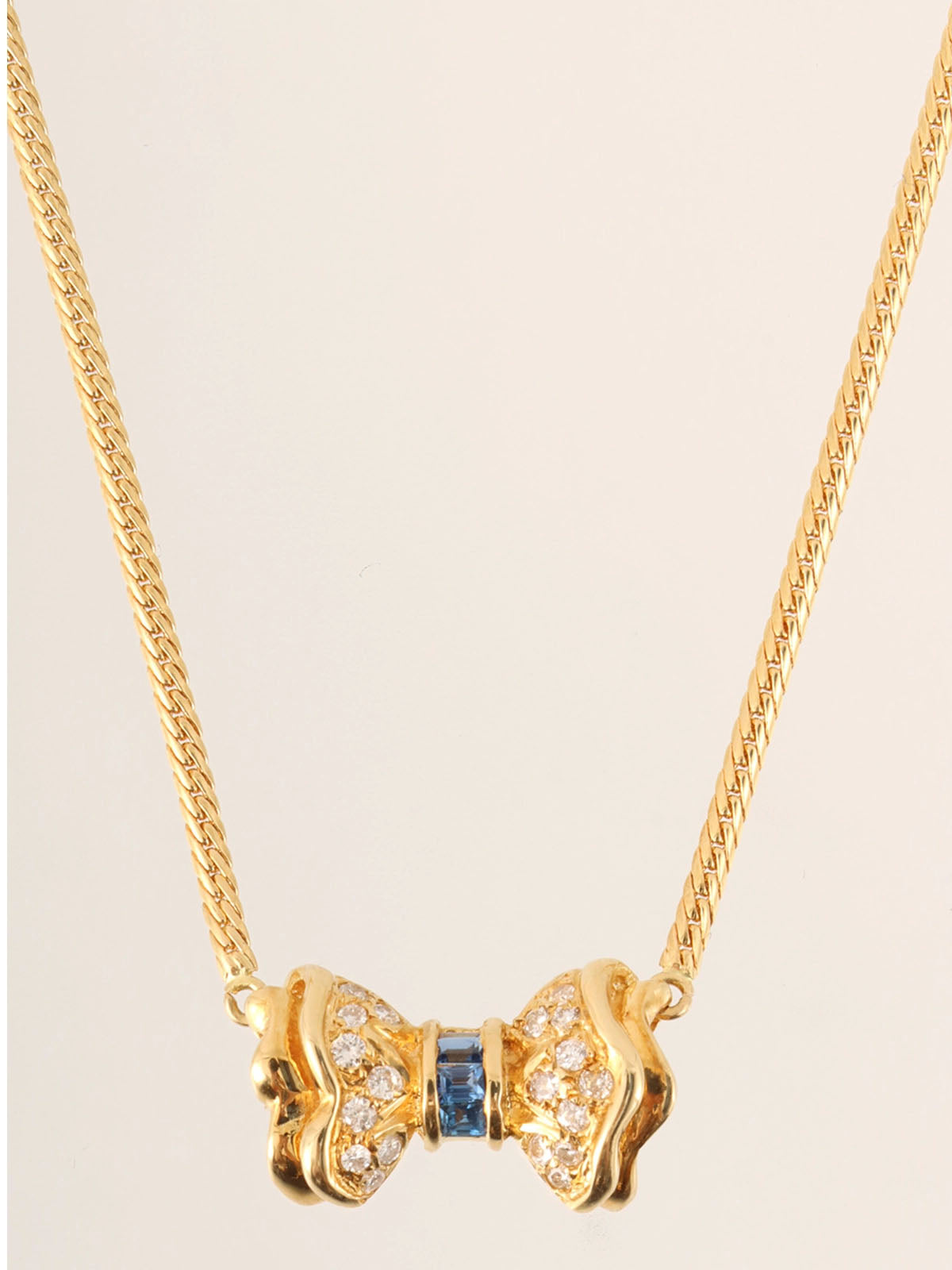 18Kダイヤモンドリボンモチーフネックレス ゴールド/ブルー