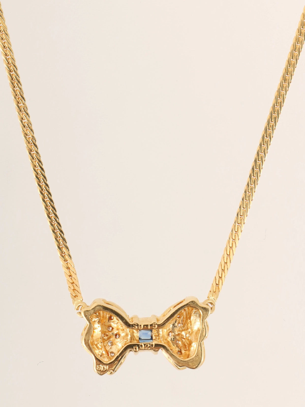 18Kダイヤモンドリボンモチーフネックレス ゴールド/ブルー