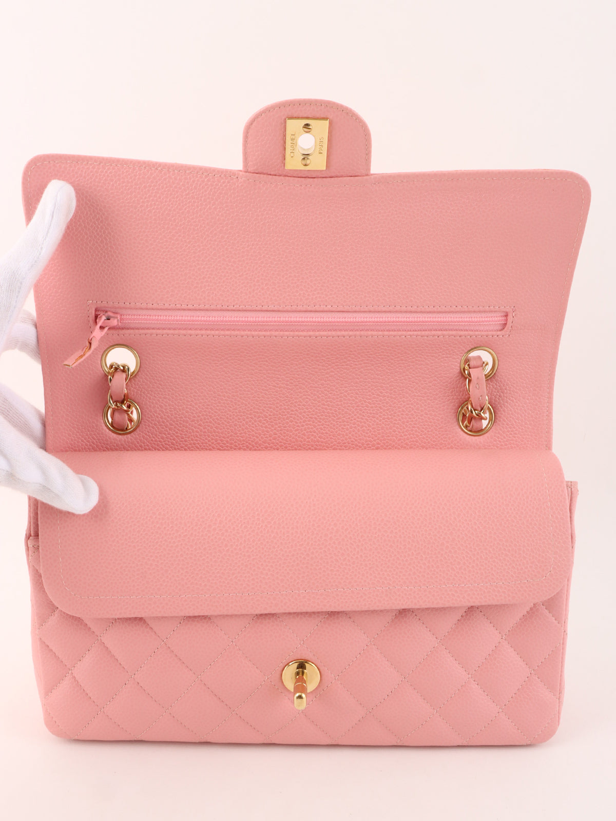 2003 Caviar Skin Classic Flap Chain Bag, 25cm, Pink