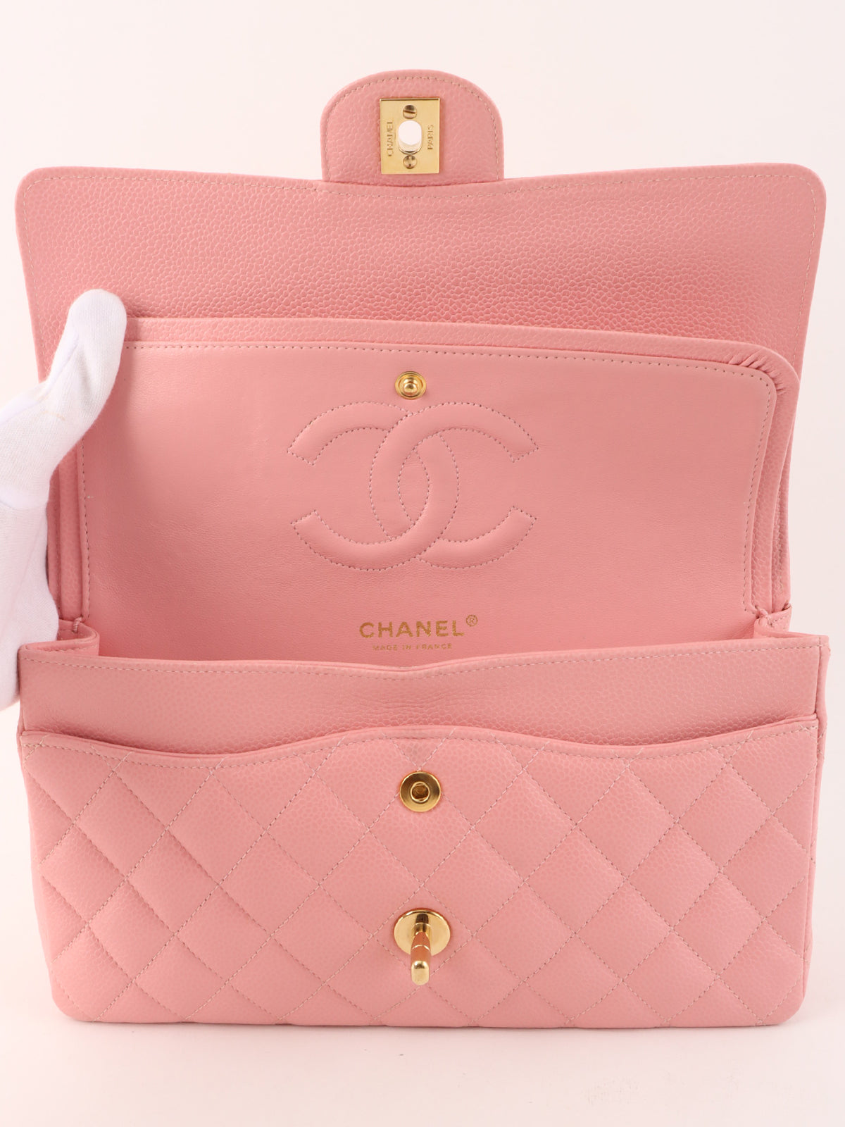 2003 Caviar Skin Classic Flap Chain Bag, 25cm, Pink