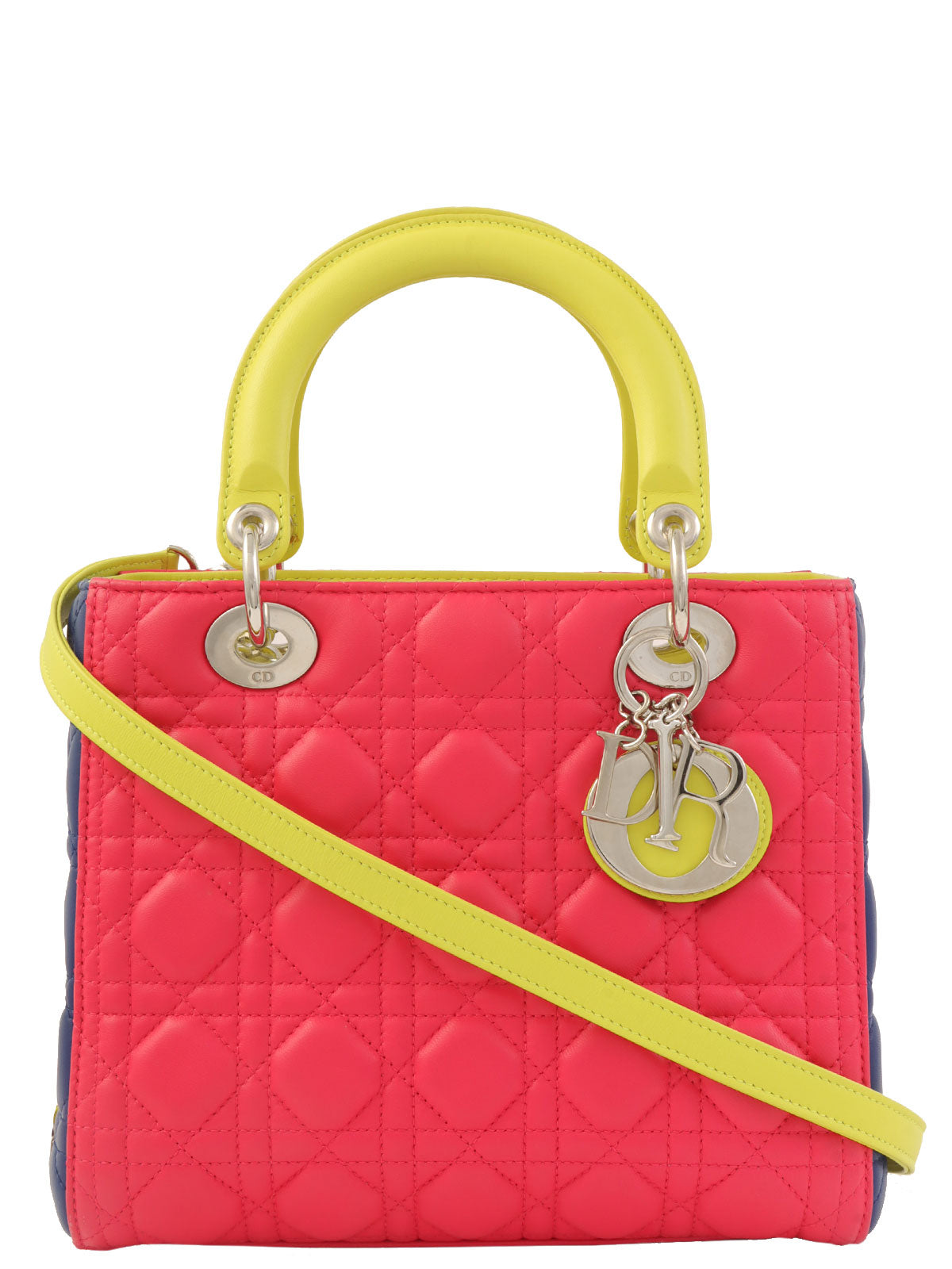 Lady Dior Cannage Stitch 两用包 M 粉色/青柠黄/蓝色