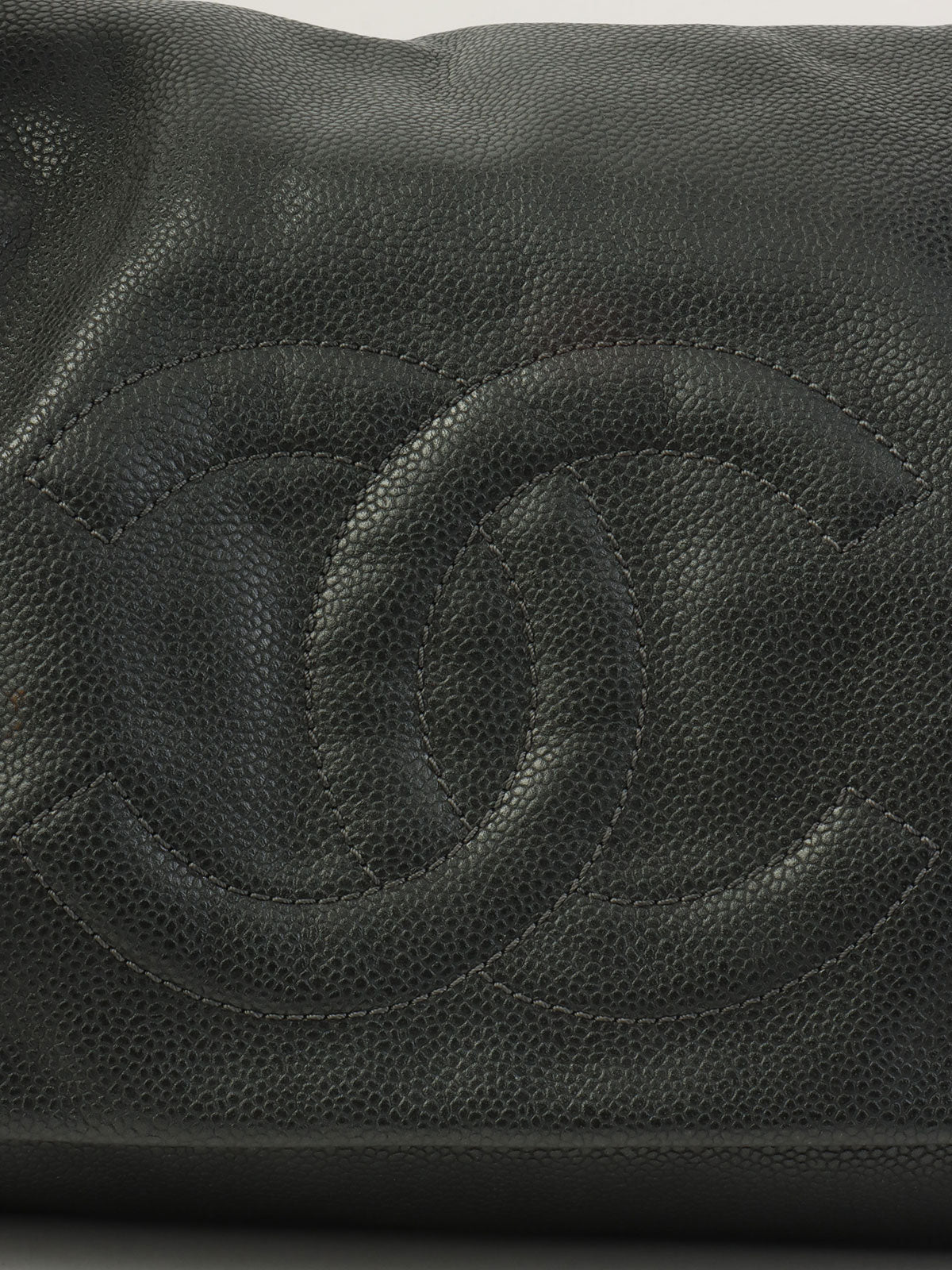 2009年頃製 キャビアスキンCCマークステッチチェーンワンショルダーバッグ ダークグレー