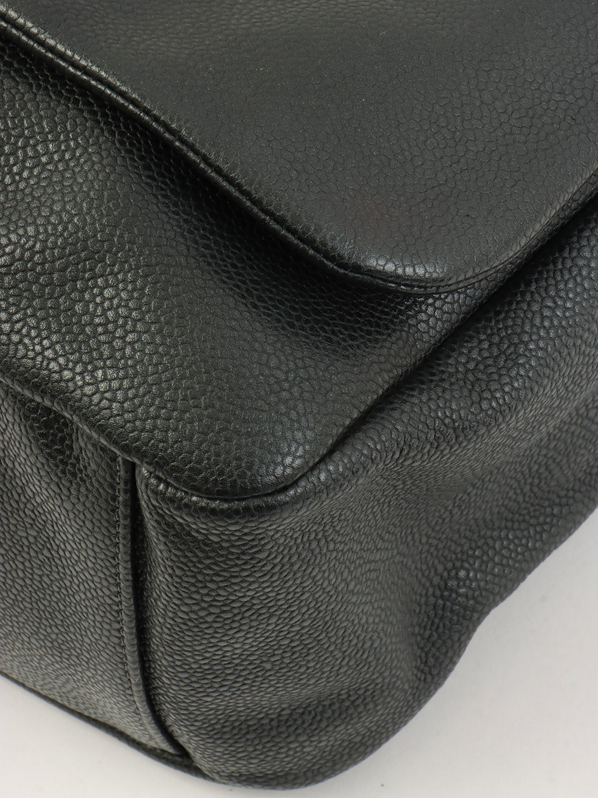 2009年頃製 キャビアスキンCCマークステッチチェーンワンショルダーバッグ ダークグレー