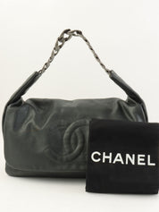 2009年頃製 キャビアスキンCCマークステッチチェーンワンショルダーバッグ ダークグレー