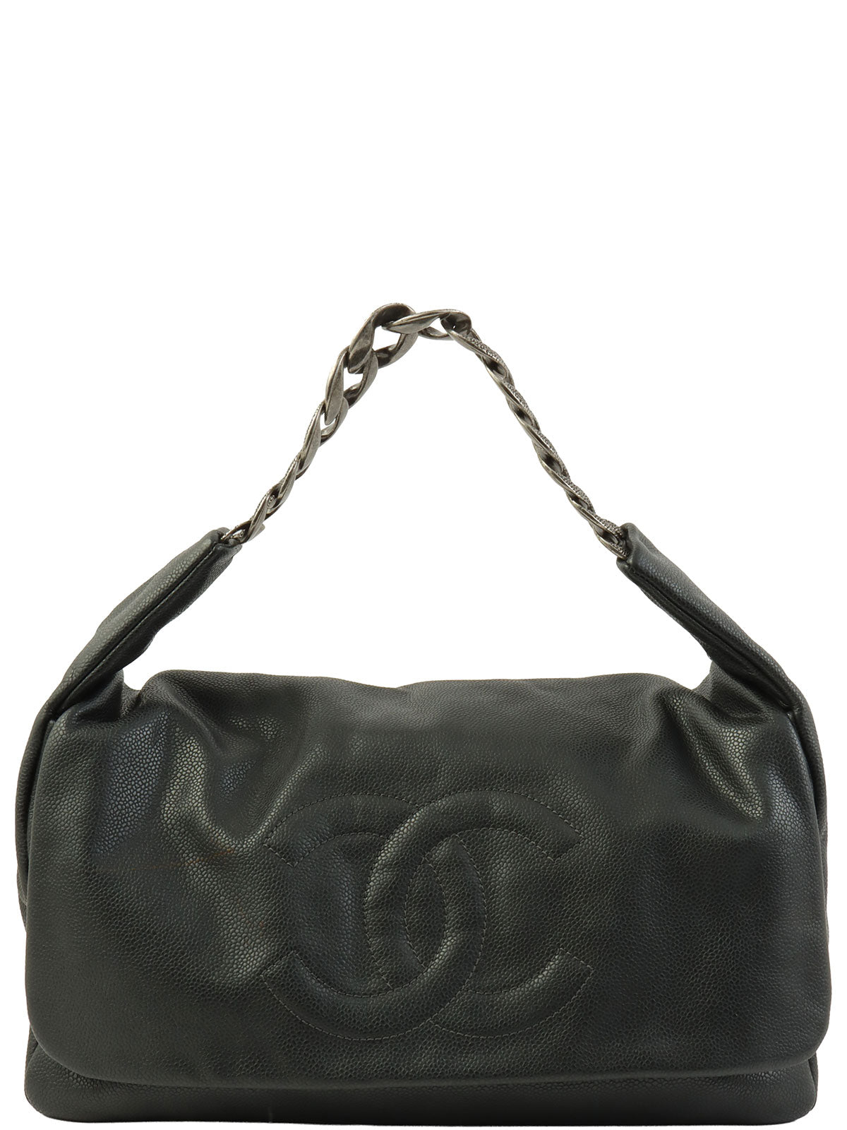 2009年頃製 キャビアスキンCCマークステッチチェーンワンショルダーバッグ ダークグレー