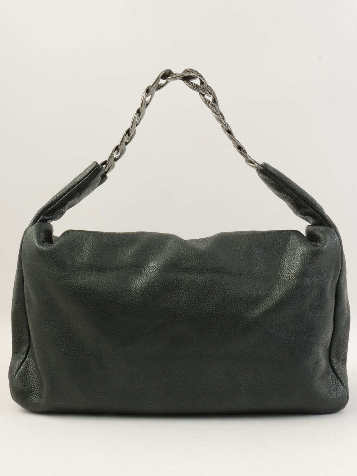 2009年頃製 キャビアスキンCCマークステッチチェーンワンショルダーバッグ ダークグレー