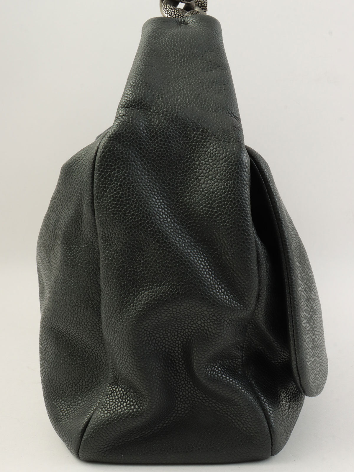 2009年頃製 キャビアスキンCCマークステッチチェーンワンショルダーバッグ ダークグレー